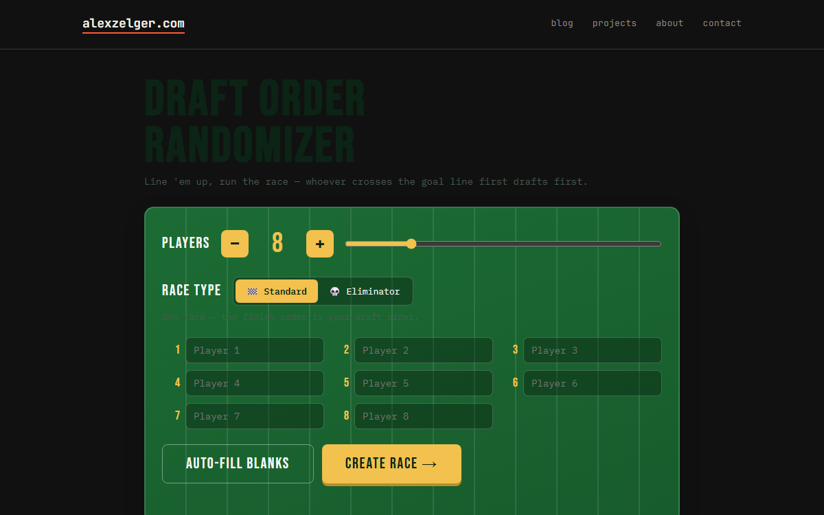 Screenshot of 100 Yard Dash - Fantasy Football Draft Order