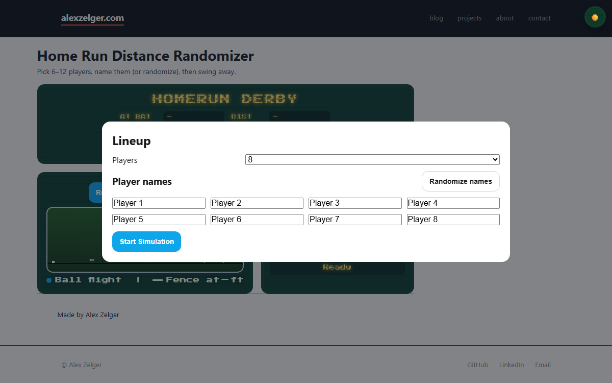 Screenshot of Dinger - MLB Draft Randomizer
