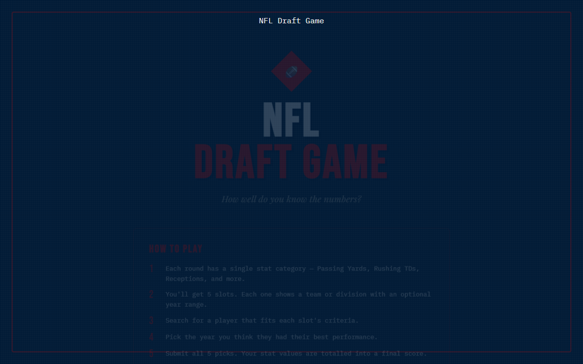 Screenshot of Playbooking - NFL Stat Draft Game